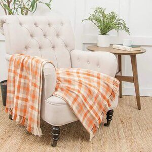 Dunmore Plaid Pumpkin Orange Plaid Woven Accent Throw Blanket